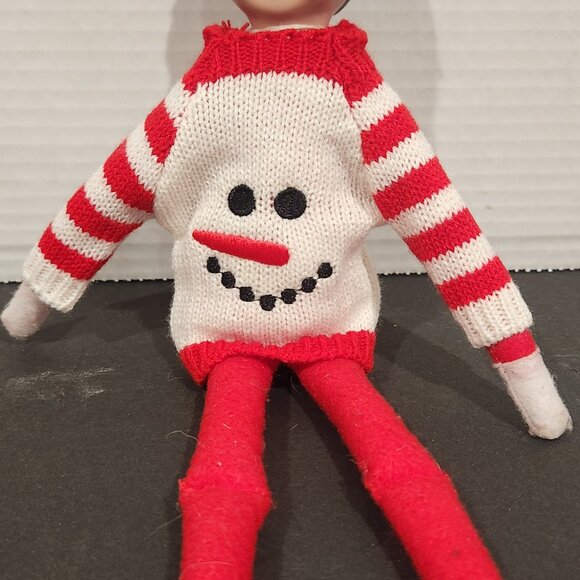 Festive Snowman Face Holiday Red & White Knitted Sweater for Magic Christmas Elf - Picture 4 of 6